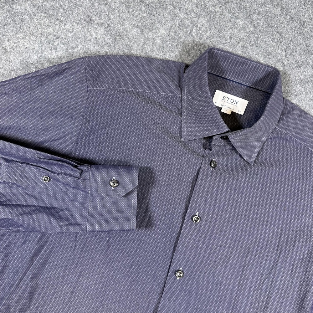 Eton Shirt Mens 16.5 42 Blue Contemporary Geometric Long Sleeve Dress Shirt